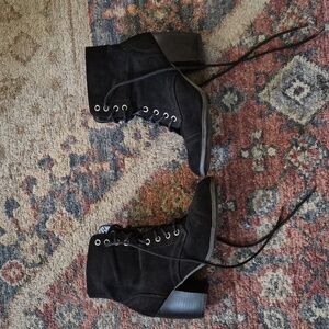 Charlotte Russe Black Suede Lace-Up Ankle Boots